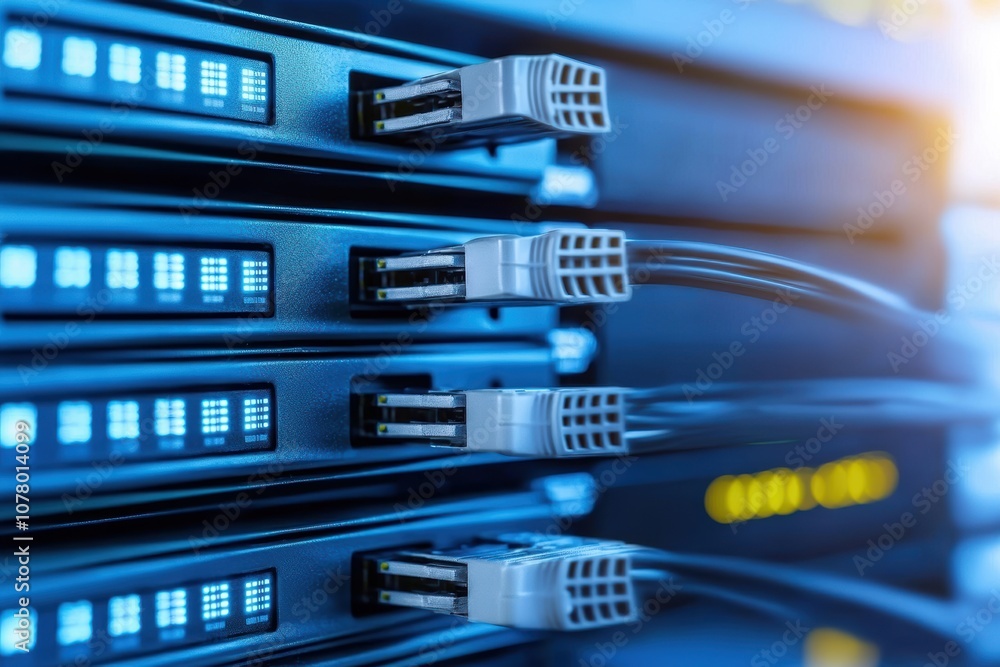 Poster detailed illustration of a network recovery process featuring data connections and server equipment 