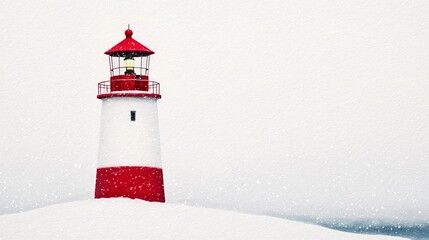Lighthouse in a Winter Snowstorm.