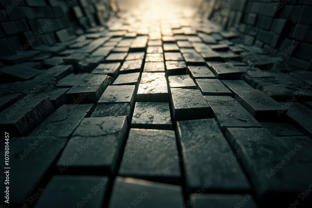 Poster abstract representation of data pathways in restoration progress, showcasing a textured floor leadin