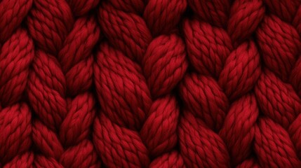 A close-up of a textured, red knitted fabric showcasing a woven pattern, conveying warmth and craftsmanship.