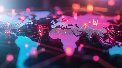 Diverse holographic design, interconnected digital nodes, futuristic map