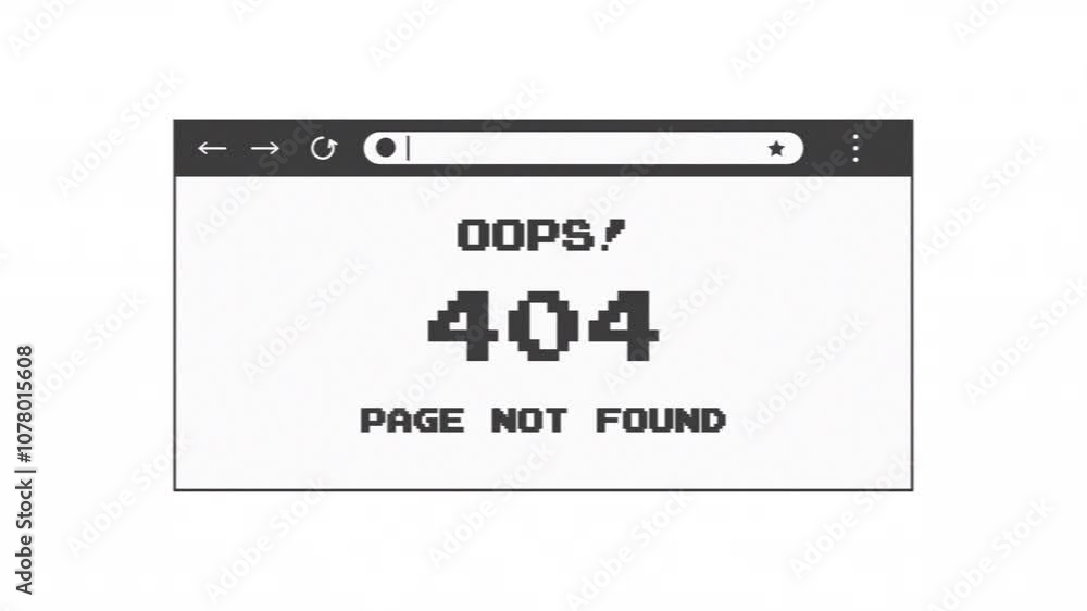Poster Animated web browser window icon with 404 error in y2k style with glitch effect. Alpha channel