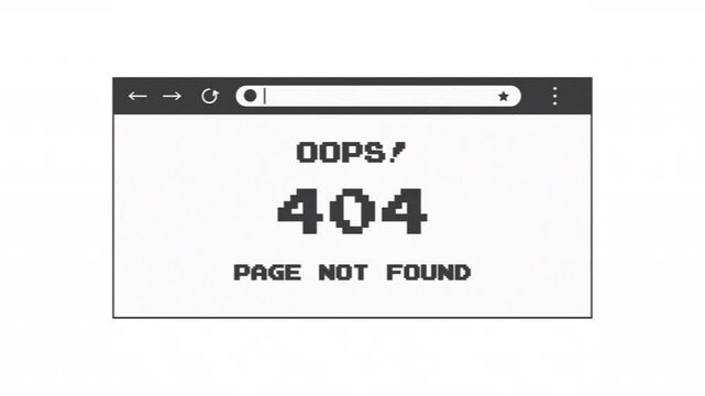 Animated web browser window icon with 404 error in y2k style with glitch effect. Alpha channel
