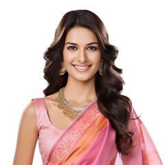 A beautiful young indian woman wearing pink saree