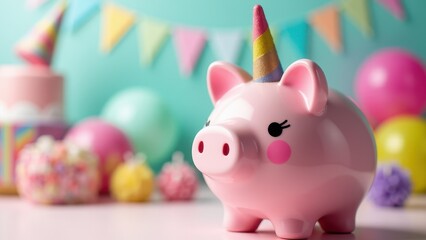 Obraz premium Colored markers for brainstorming sessions. Two adorable piggy banks, pink and mint, sit on a colorful desk surrounded by notes, embodying savings with playful charm.