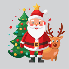 Santa Claus with a Christmas tree and a reindeer