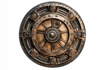 Naklejka premium Ornate metal circular object with gears.
