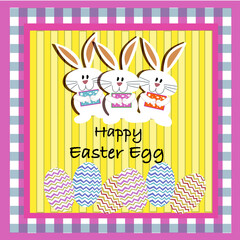 Happy Easter greeting card with typical Easter egg and cute bunny picture