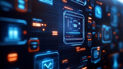 Diverse network nodes, holographic interface, advanced tech background