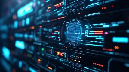 Obraz premium Diverse network nodes, holographic interface, advanced tech background