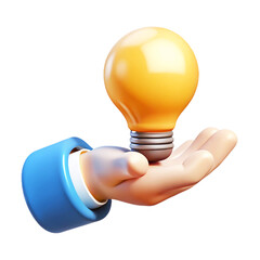 Hand hold Light bulb idea   3d business cartoon style illustration