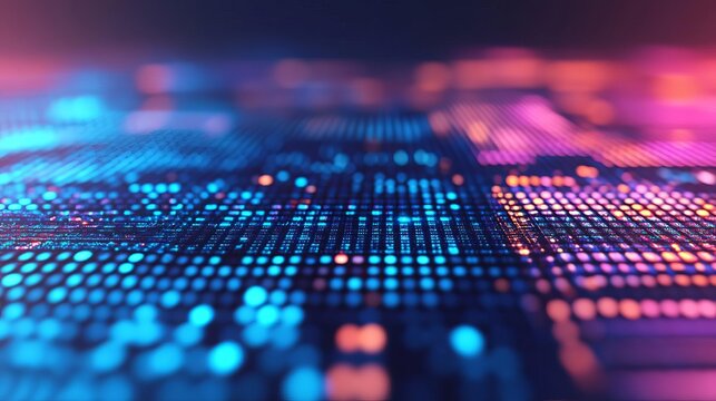 Diverse tech grid, vibrant holographic design, neon blue tones