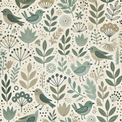 seamless pattern with flowers and bird