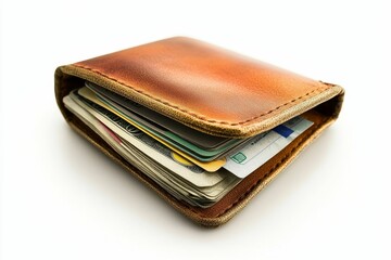 Leather wallet full of cash and cards.