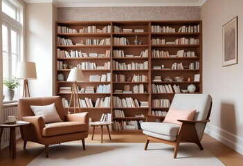 Scandinavian living room interior design zoom background,Doodle patterned wallpaper graphics