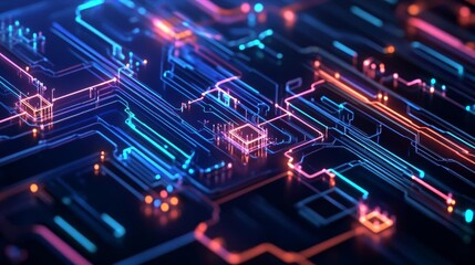 Obraz premium Futuristic diverse circuits, glowing holographic nodes, interconnected flow