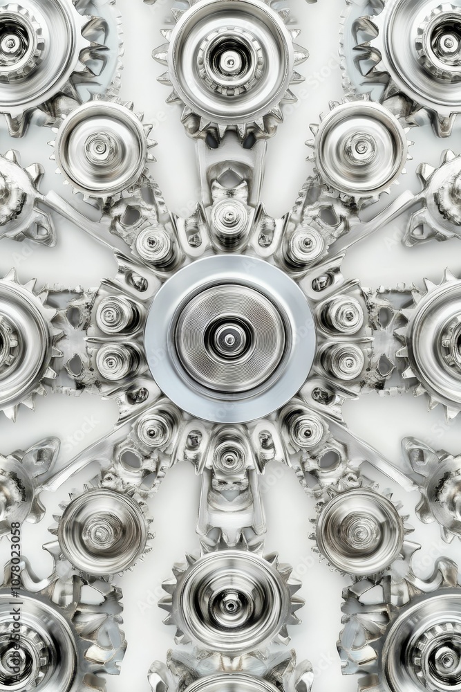 Aufkleber metallic gears interlock in a circular pattern.