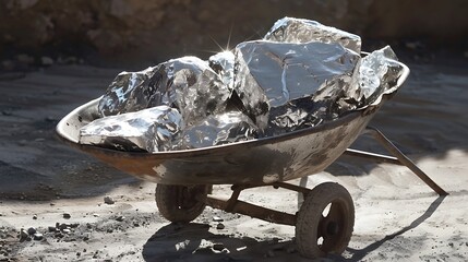 Huge platinum nugget in an empty wheelbarrow