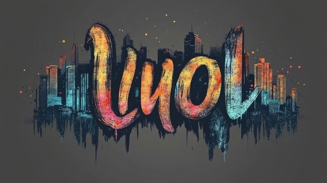 A colorful and artistic illustration of the word 'uol' with a city skyline silhouette in the background.