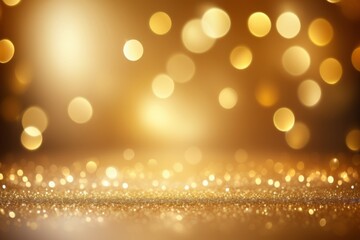 Golden Christmas lights with a glowing bokeh effect and abstract holiday background