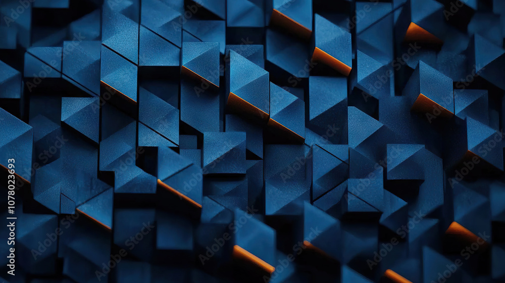 Poster textured digital background featuring geometric shapes in blue and orange tones, creating modern and