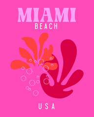 Miami beach poster, Preppy Room Decor Aesthetic, college style beach room decor, trendy beach print, vintage y2k dorm decor, pastel pink coastal travel poster, aesthetic college apartment decor
