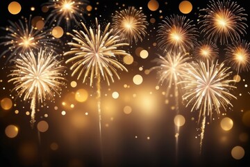 Glowing golden black bokeh fireworks and lights create a magical night wonderland