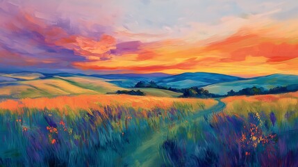 Sun Setting Over a Field of Wildflowers