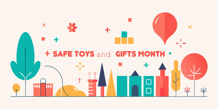 Safe toys and gifts month celebration with playful geometric design for awareness campaigns