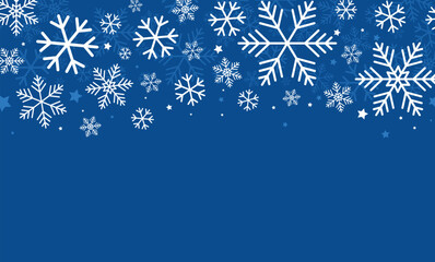 Falling snowflakes on blue background. Christmas Snowflake winter. Snowfall weather. Vector illustration.