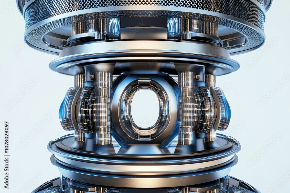 Poster futuristic metallic structure with a circular window.