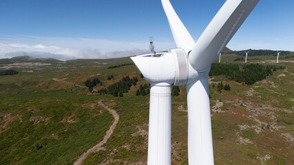 Aerial View of Wind Turbines on a Green Landscape