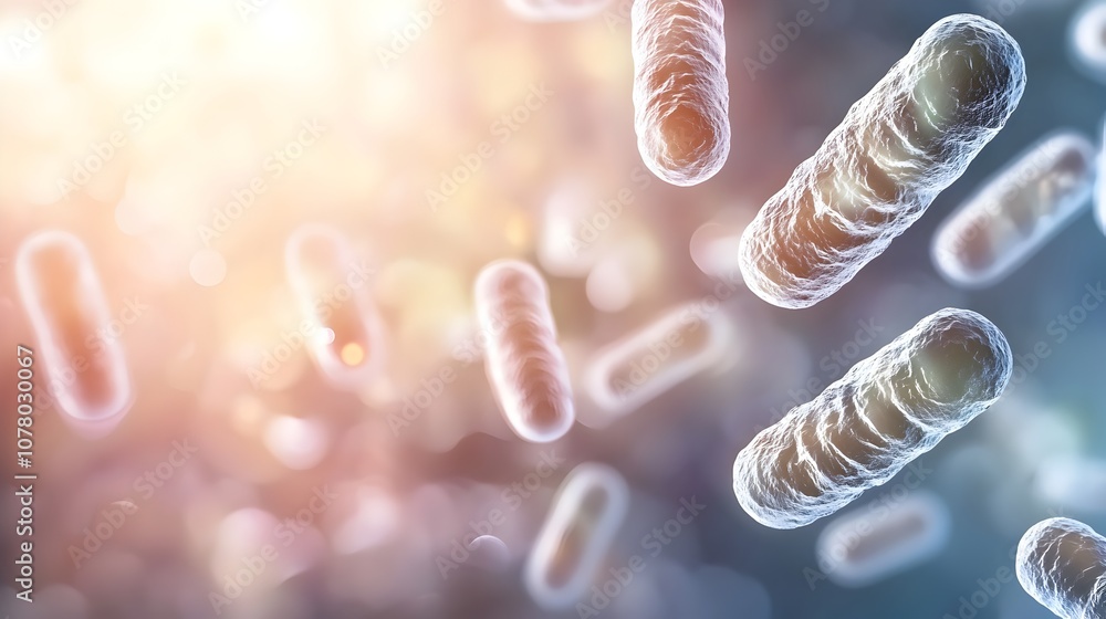 Poster probiotic bacteria in macro detail - high-definition close-up of smooth textures with pastel blurred