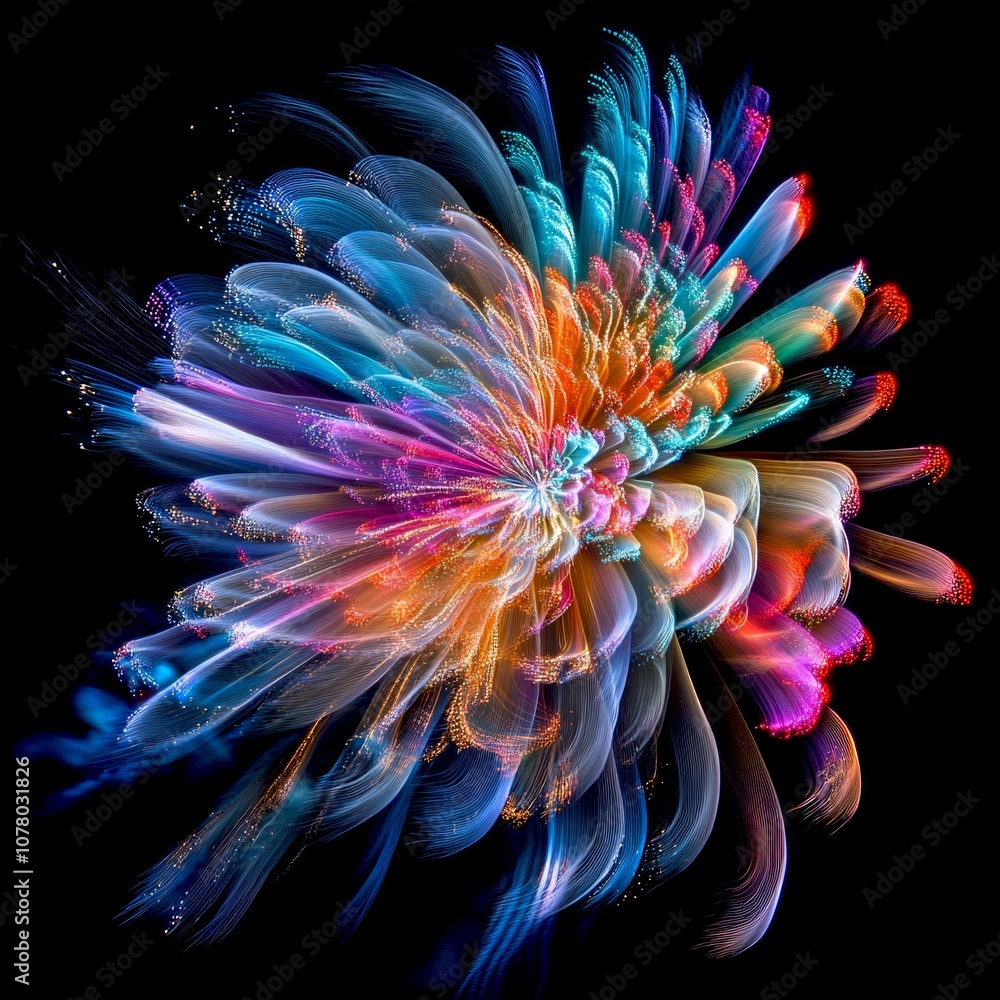 Poster a vibrant explosion of colors and light creates a mesmerizing abstract masterpiece. emphasizing flui