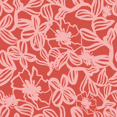 Groovy floral seamless tile in Matisse vibes. Trendy Naive Floral Vector Background in 1970s. art nouveau pattern. Can be used for Print on fabric, wrapping paper, wallpaper.