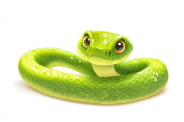 Fototapeta premium Funny illustrated green snake design isolated on white background, ideal for childrens content and various playful, imaginative designs