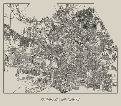 Surabaya (East Java, Indonesia) street map outline for poster.