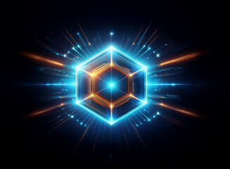 A glowing, hexagonal prism with light beams radiating out.