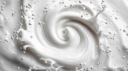 Top view of a white creamy swirl, perfect as a cosmetic or food texture.
