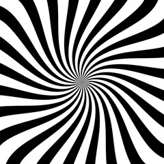 Psychedelic hypnotic spiral pattern with swirl hypnosis illusion, vector background. Hypnotic spiral pattern of white black swirls and twirls of wormhole tunnel for optical illusion psychedelic effect