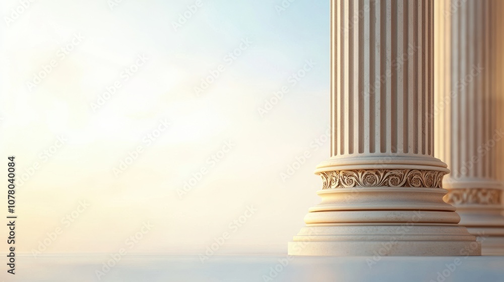 Poster a close-up of classical columns bathed in soft light, symbolizing strength and architectural eleganc