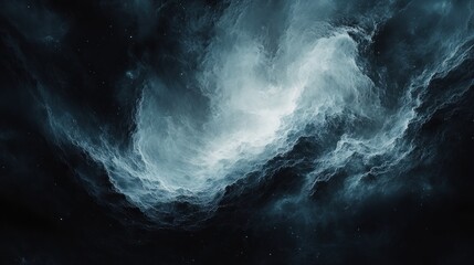 A swirling cosmic cloud in shades of blue and white, evoking a sense of the universe.