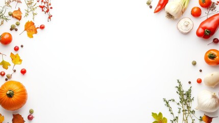 Autumn Harvest Vegetables Border White Background
