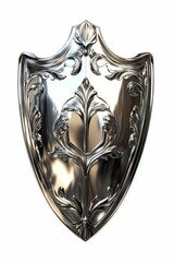 Ornate silver shield with floral design.