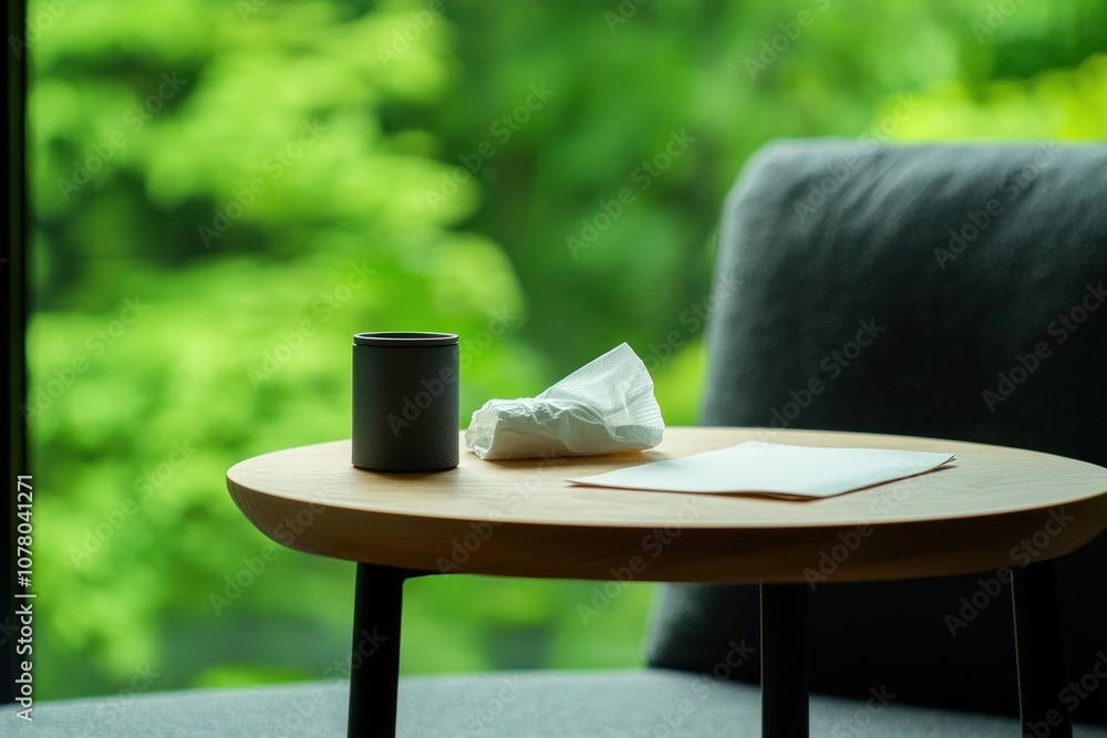 Aufkleber create a cozy and inviting atmosphere with a simple coffee table setup featuring a mug tissue and no