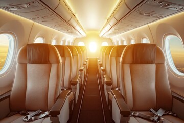 Experience tranquility and comfort in modern air travel with spacious aircraft interiors