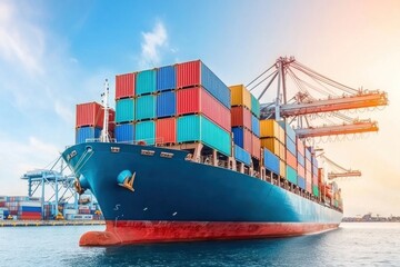 Naklejka premium Efficiently transport goods across oceans using modern shipping methods and container vessels