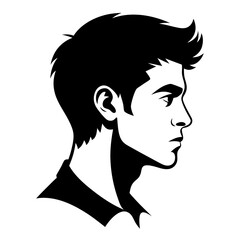 Black silhouette profile of a young man face in vector art style. Perfect for concepts of anonymity, simplicity, and graphic design. Black silhouette profile of young man face