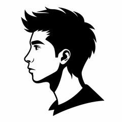 Black silhouette profile of young man face, vector illustration showing the black silhouette profile of a young man face, highlighting his features and hairstyle