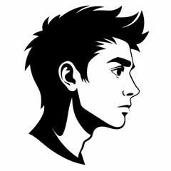 Stylized black silhouette of a young man face in profile view, showcasing side profile details and expressions